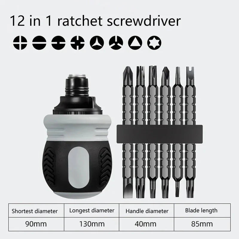 Korte ratelschroevendraaier (ook 12-in-1)