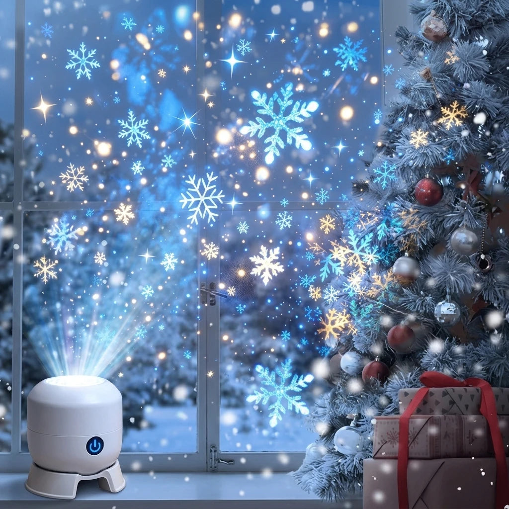 Draaiende kerst- en sneeuwvlokprojector (oplaadbaar)
