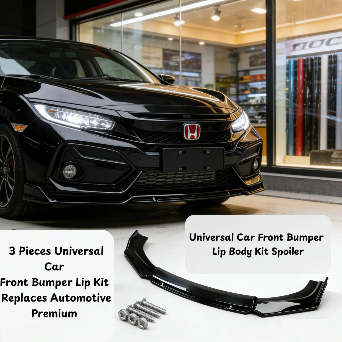 Universele frontspoiler lip kit (3-delig)