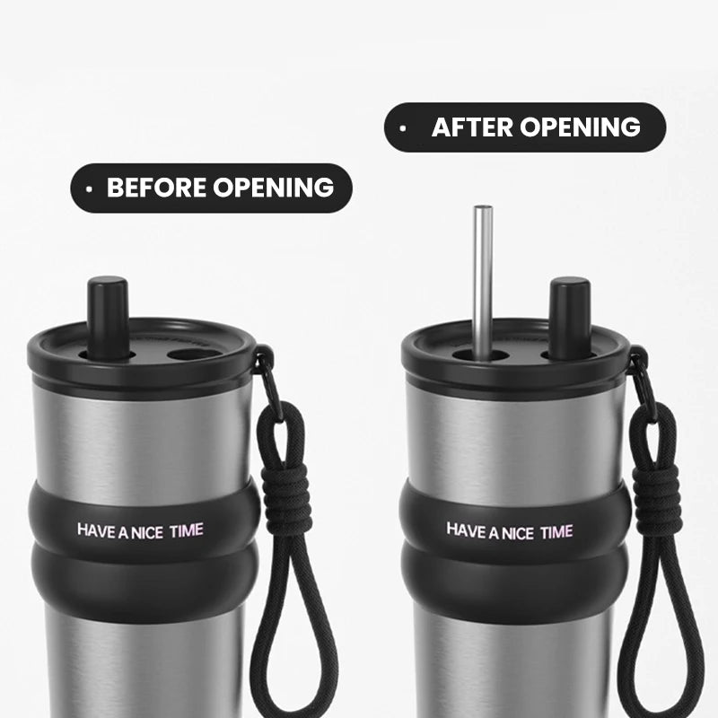 RVS thermosfles met rietje (ca. 750 ml)