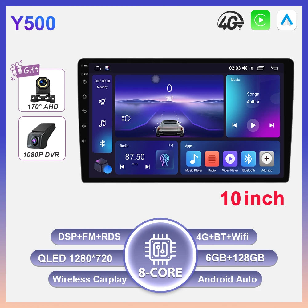 2-DIN Android autoradio met draadloze CarPlay (9"/10")