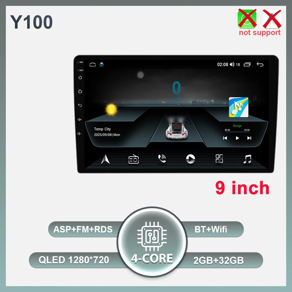 2-DIN Android autoradio met draadloze CarPlay (9"/10")