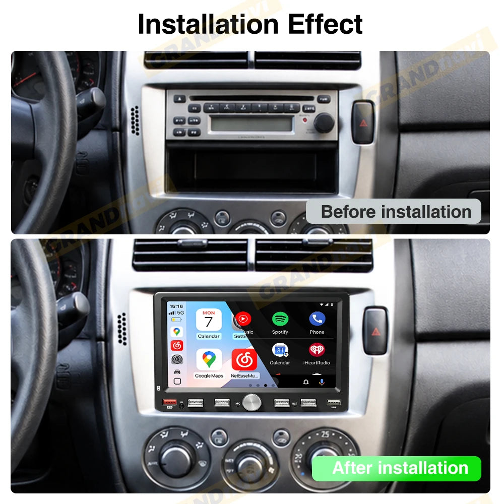 1-DIN autoradio met verstelbaar scherm en draadloze CarPlay