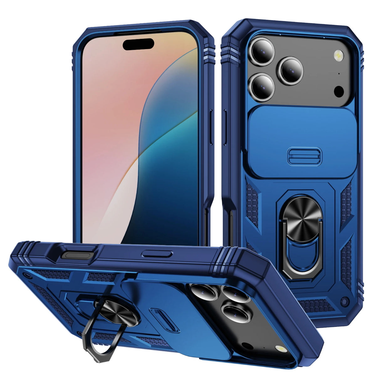 Heavy-duty hoesje met cameraschuif en ringstandaard – iPhone 17 & 18 Pro Max