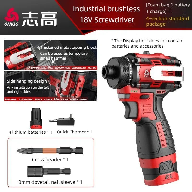 CHIGO brushless accu-slagschroevendraaier 18V (80 Nm)