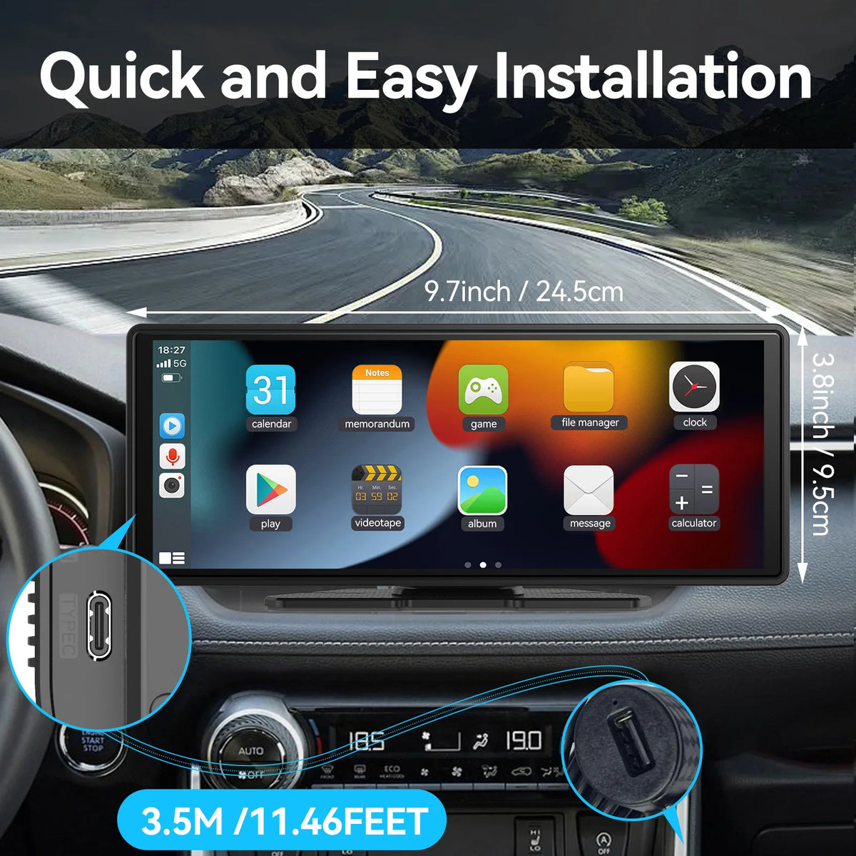 Draagbaar draadloos CarPlay- en Android Auto-scherm