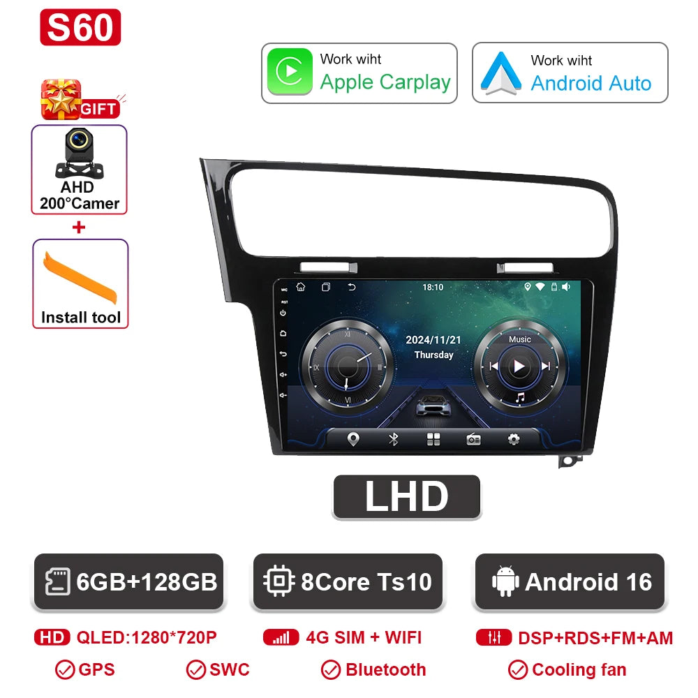 Android-autoradio met CarPlay voor VW Golf 7 / 7.5 (2012–2021)