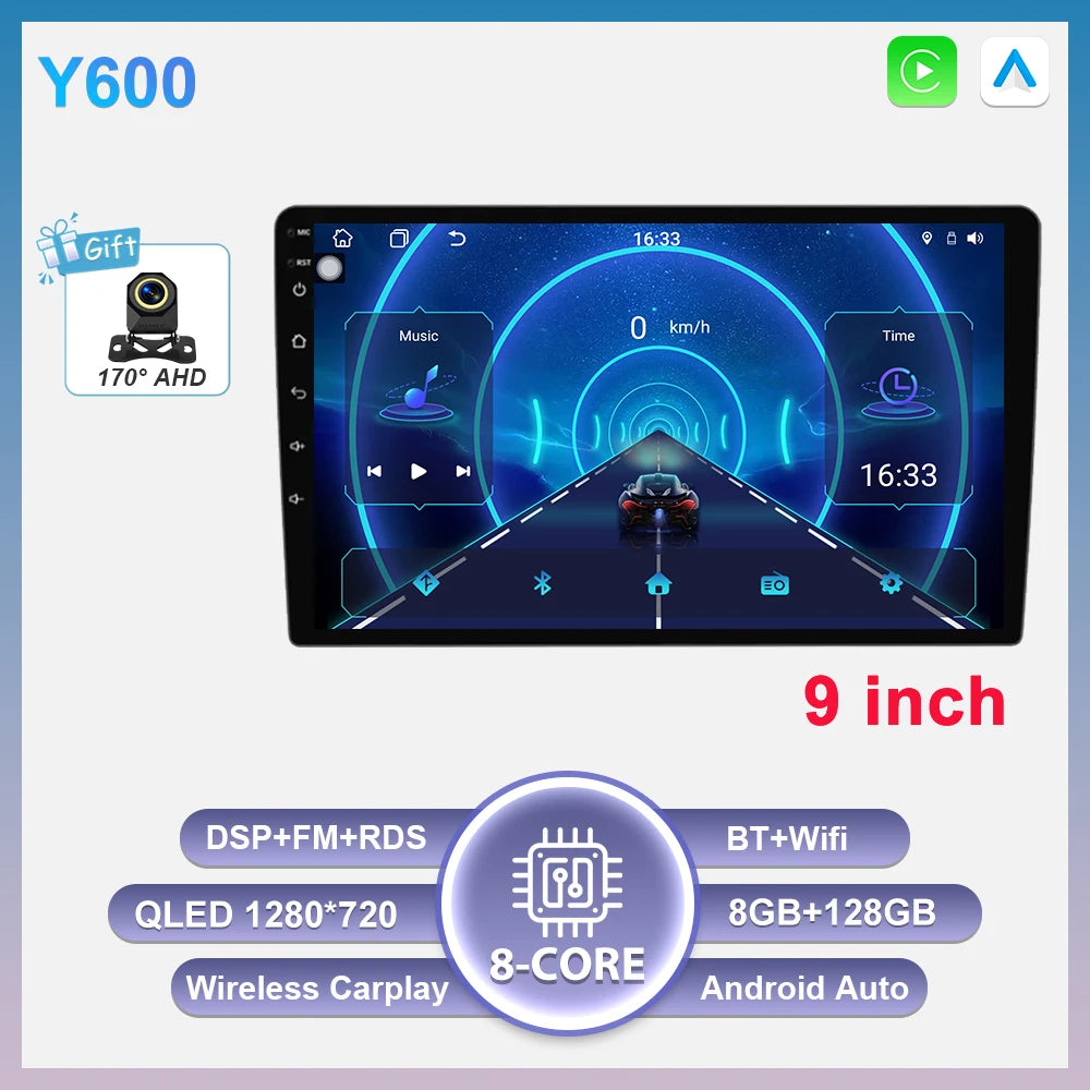 2-DIN Android autoradio met draadloze CarPlay (9"/10")