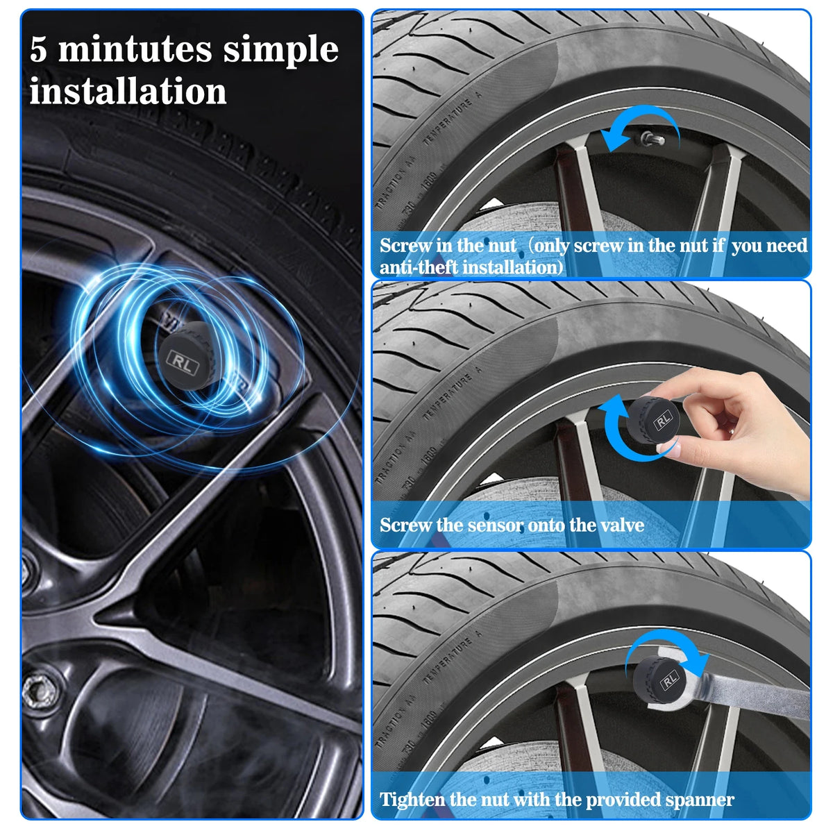 Bandenspanningsmeter op zonne-energie (TPMS)