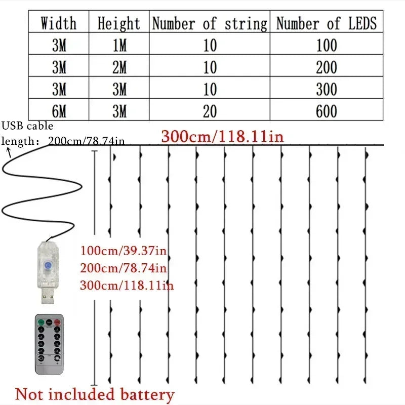 LED-gordijnlampjes met afstandsbediening (USB)