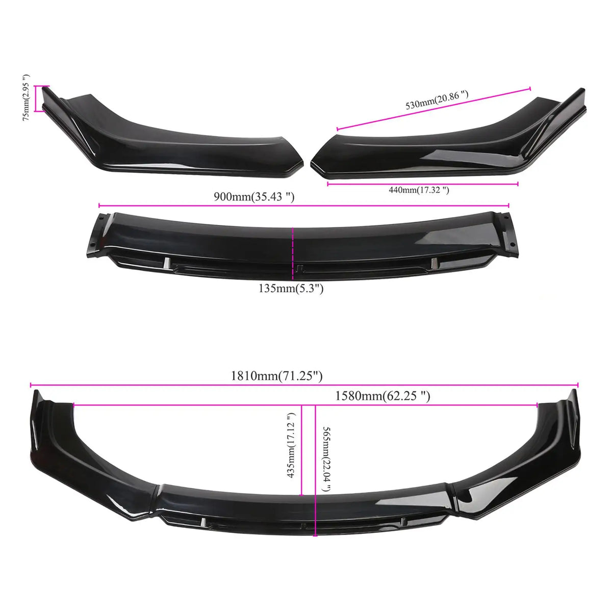 Universele frontspoiler lip kit (3-delig)