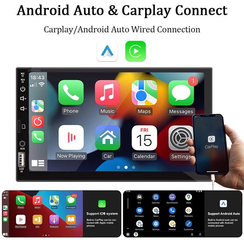 1-DIN autoradio met 7" scherm en CarPlay