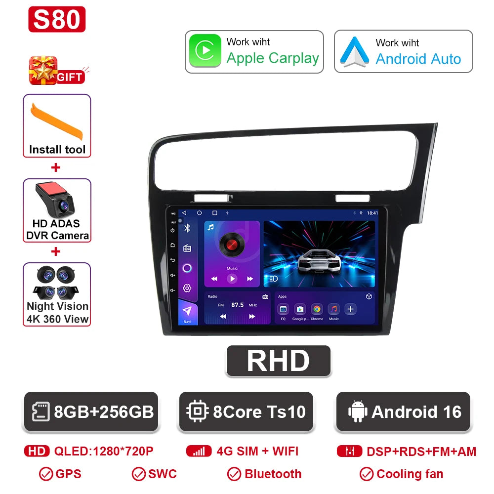 Android-autoradio met CarPlay voor VW Golf 7 / 7.5 (2012–2021)