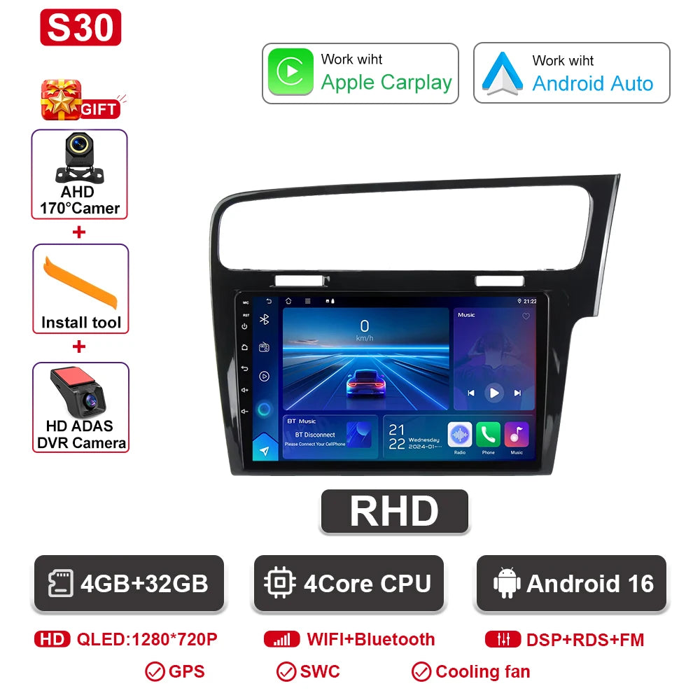 Android-autoradio met CarPlay voor VW Golf 7 / 7.5 (2012–2021)