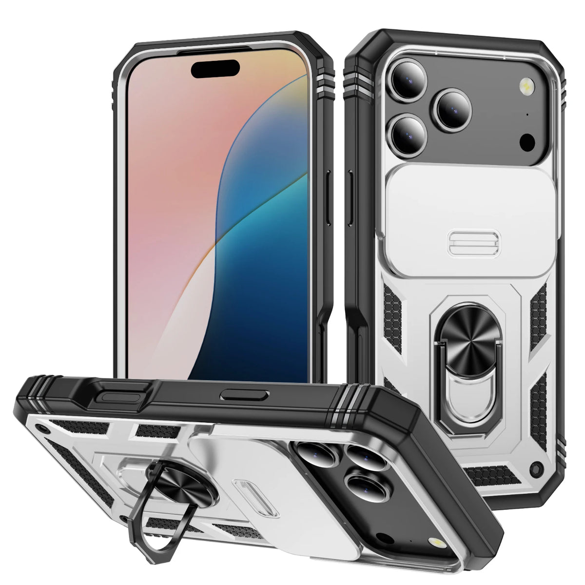 Heavy-duty hoesje met cameraschuif en ringstandaard – iPhone 17 & 18 Pro Max