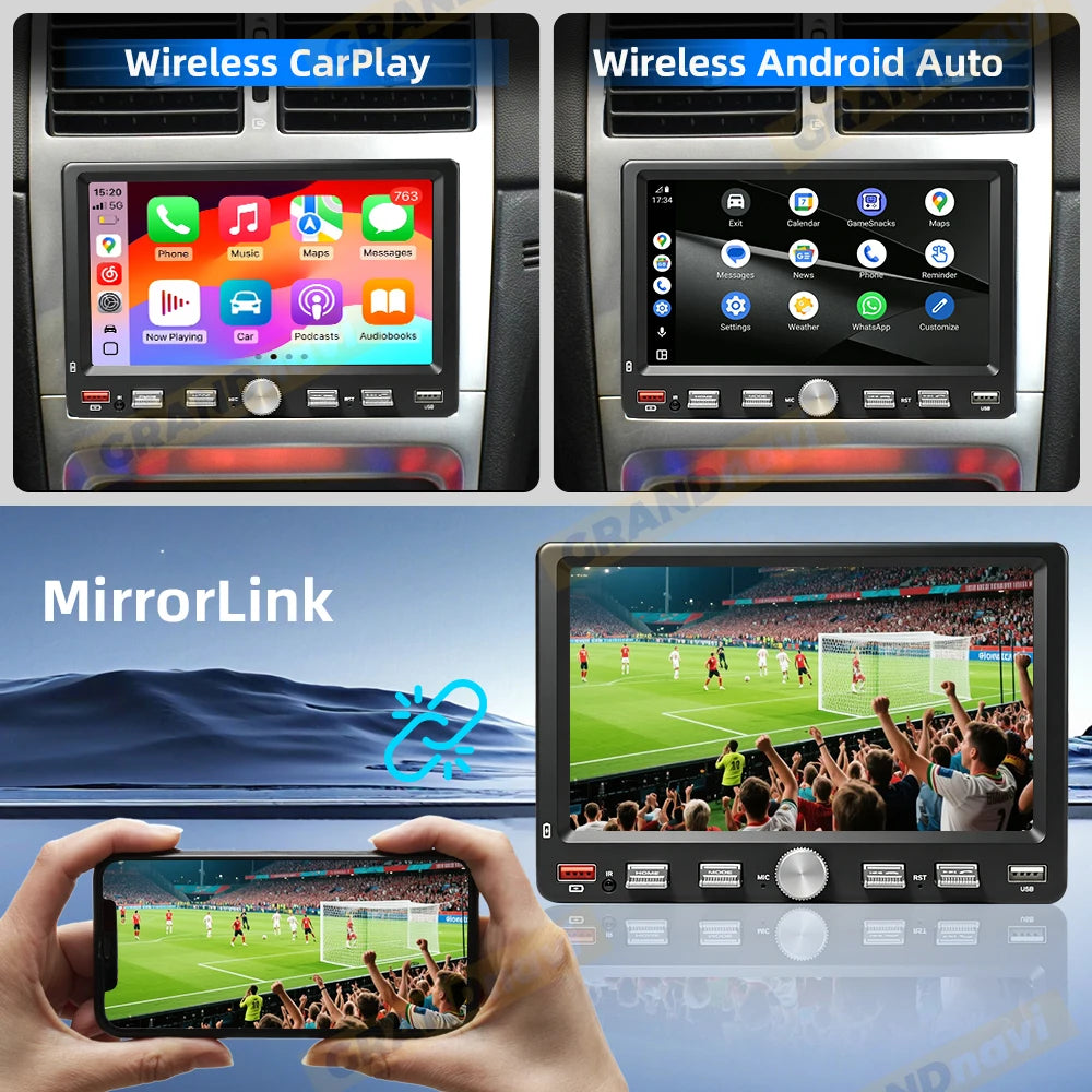 1-DIN autoradio met verstelbaar scherm en draadloze CarPlay