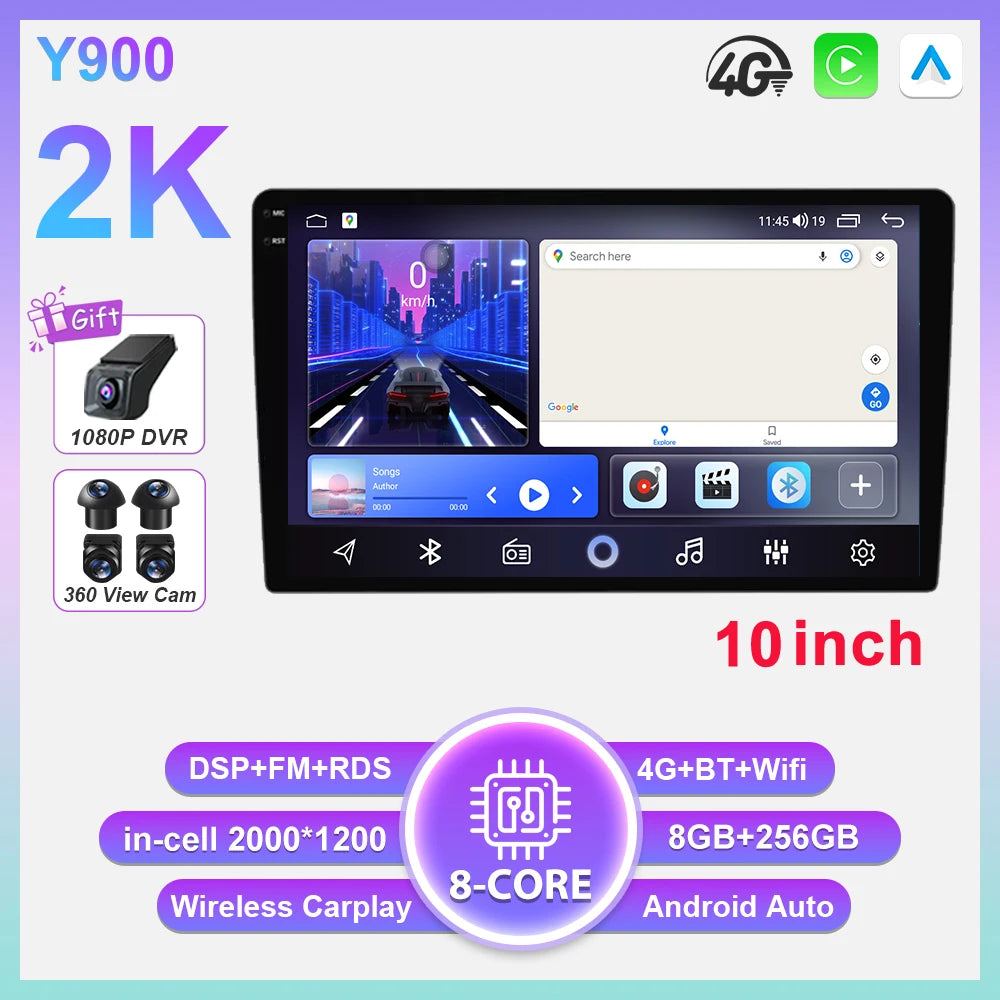 2-DIN Android autoradio met draadloze CarPlay (9"/10")