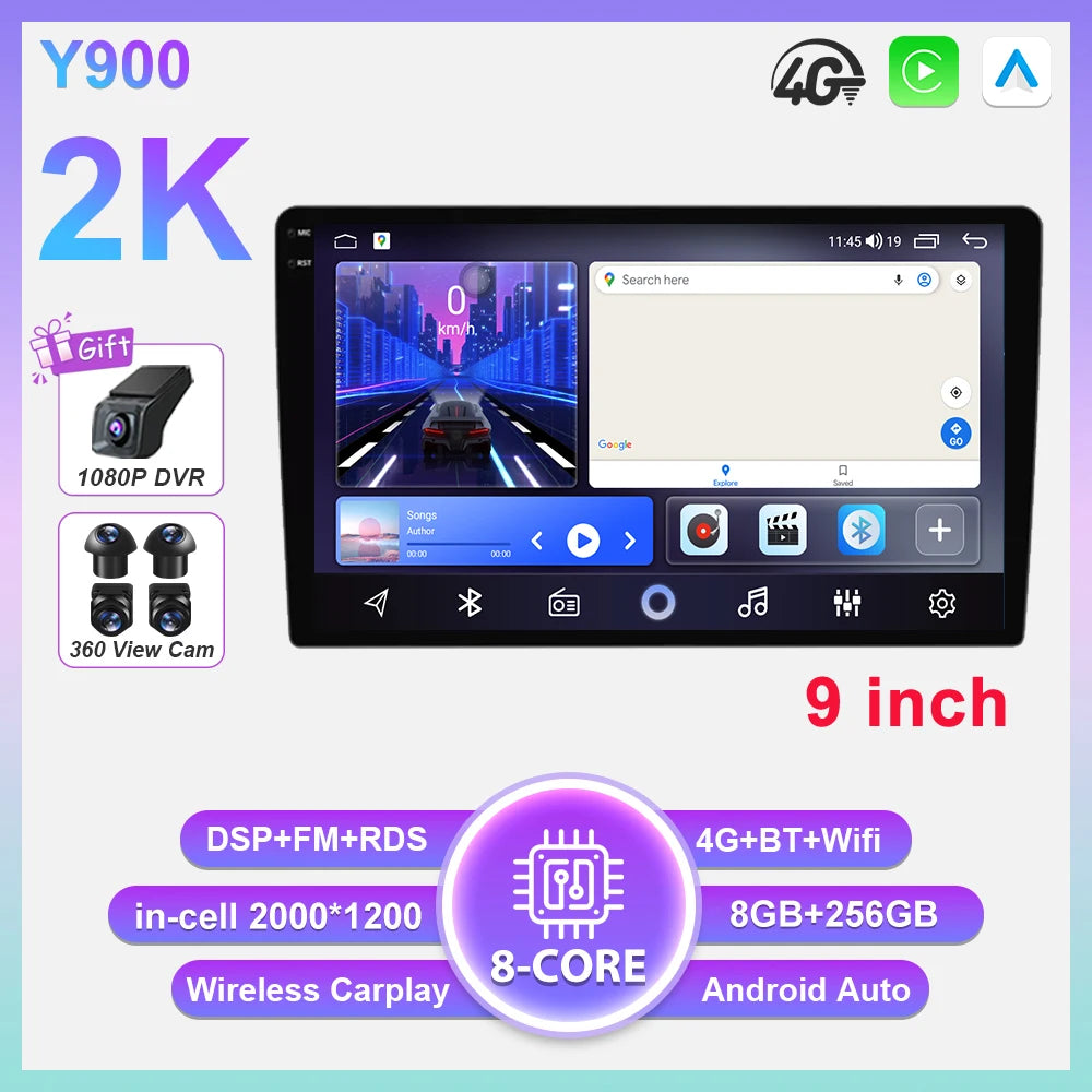 2-DIN Android autoradio met draadloze CarPlay (9"/10")