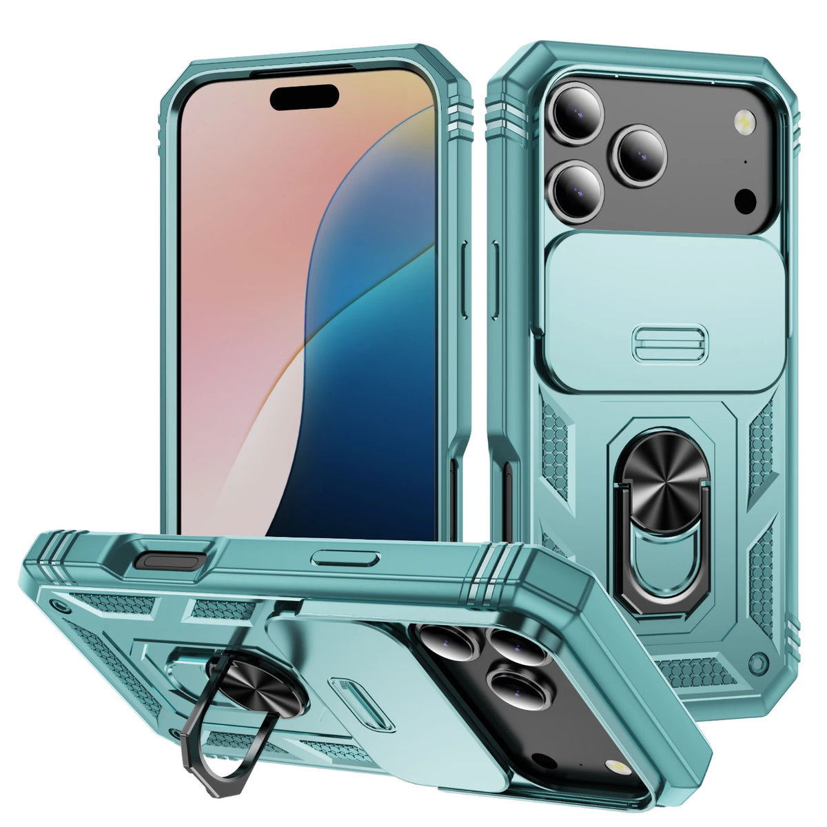 Heavy-duty hoesje met cameraschuif en ringstandaard – iPhone 17 & 18 Pro Max