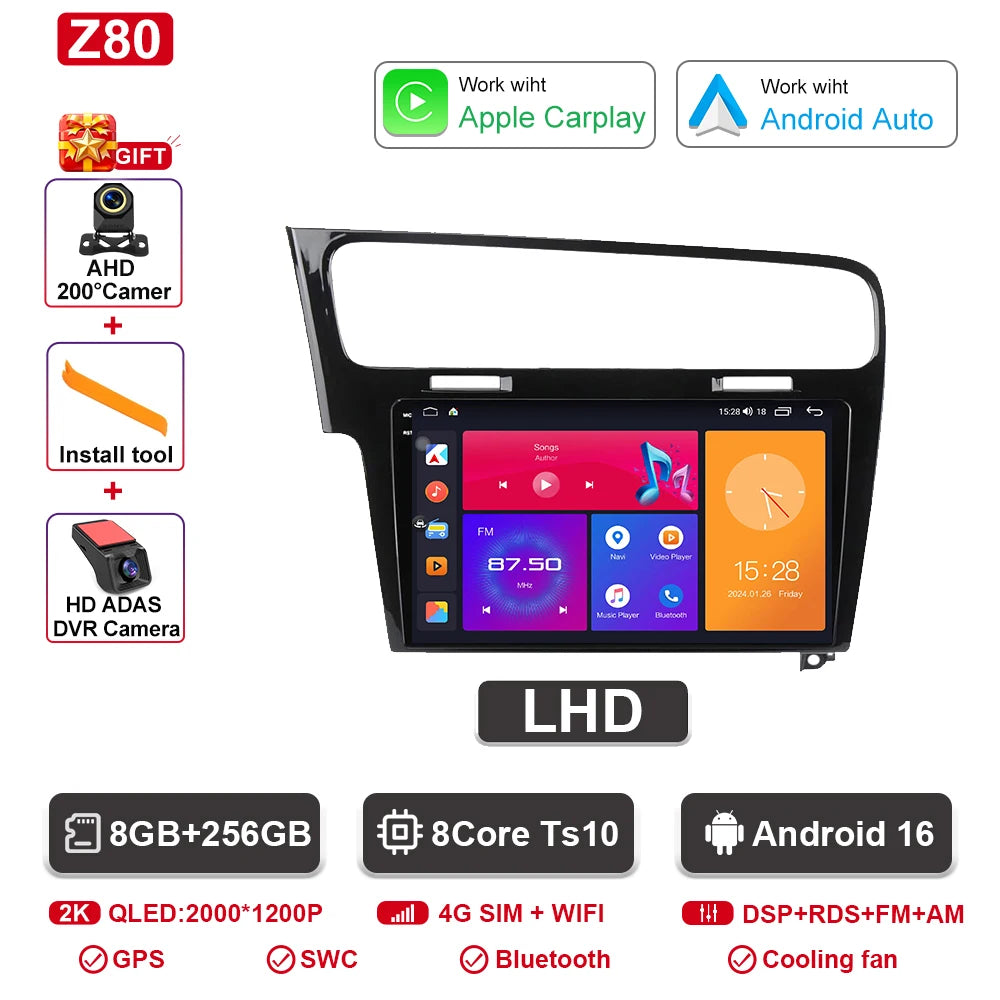 Android-autoradio met CarPlay voor VW Golf 7 / 7.5 (2012–2021)