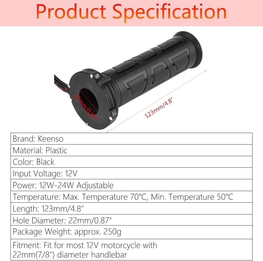 Verwarmde handvatten voor de motor (12V, 22 mm)
