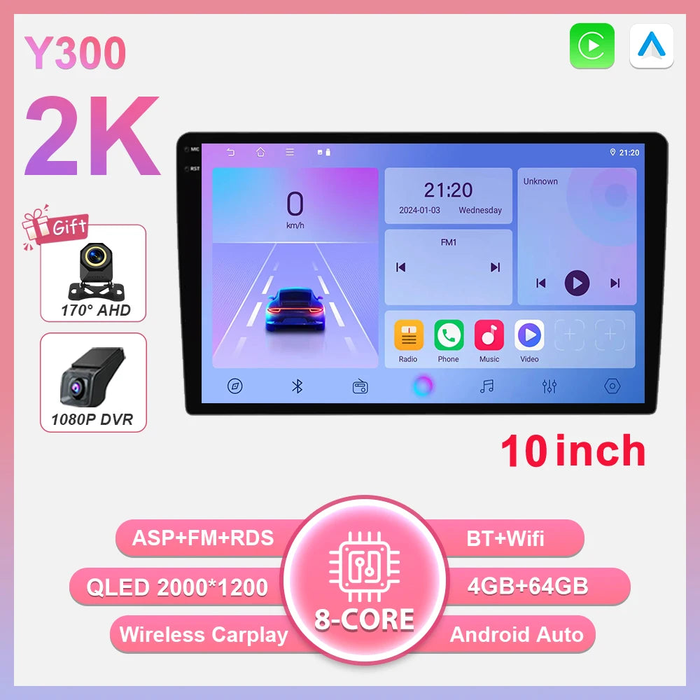 2-DIN Android autoradio met draadloze CarPlay (9"/10")