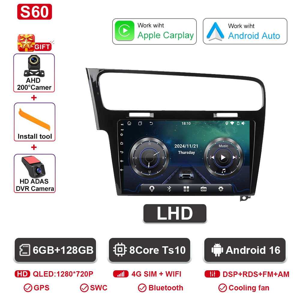 Android-autoradio met CarPlay voor VW Golf 7 / 7.5 (2012–2021)