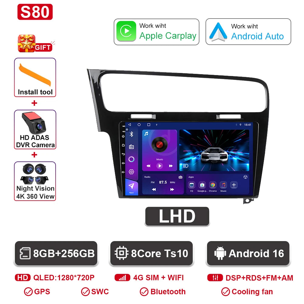 Android-autoradio met CarPlay voor VW Golf 7 / 7.5 (2012–2021)