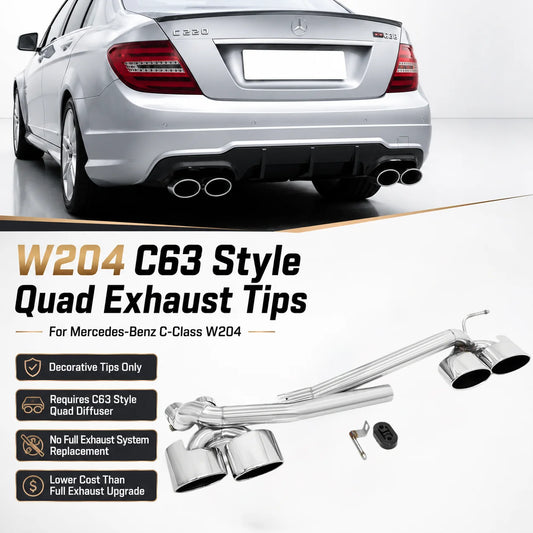 C63 AMG-look quad uitlaat met bumperdiffuser voor Mercedes C-Klasse W204