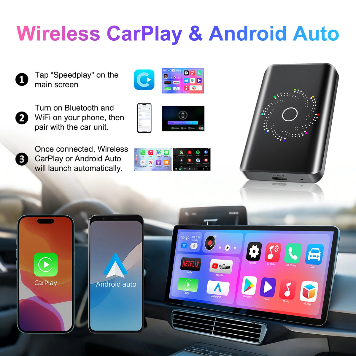 CarPlay AI Box (Android 14) – Netflix & YouTube in je auto
