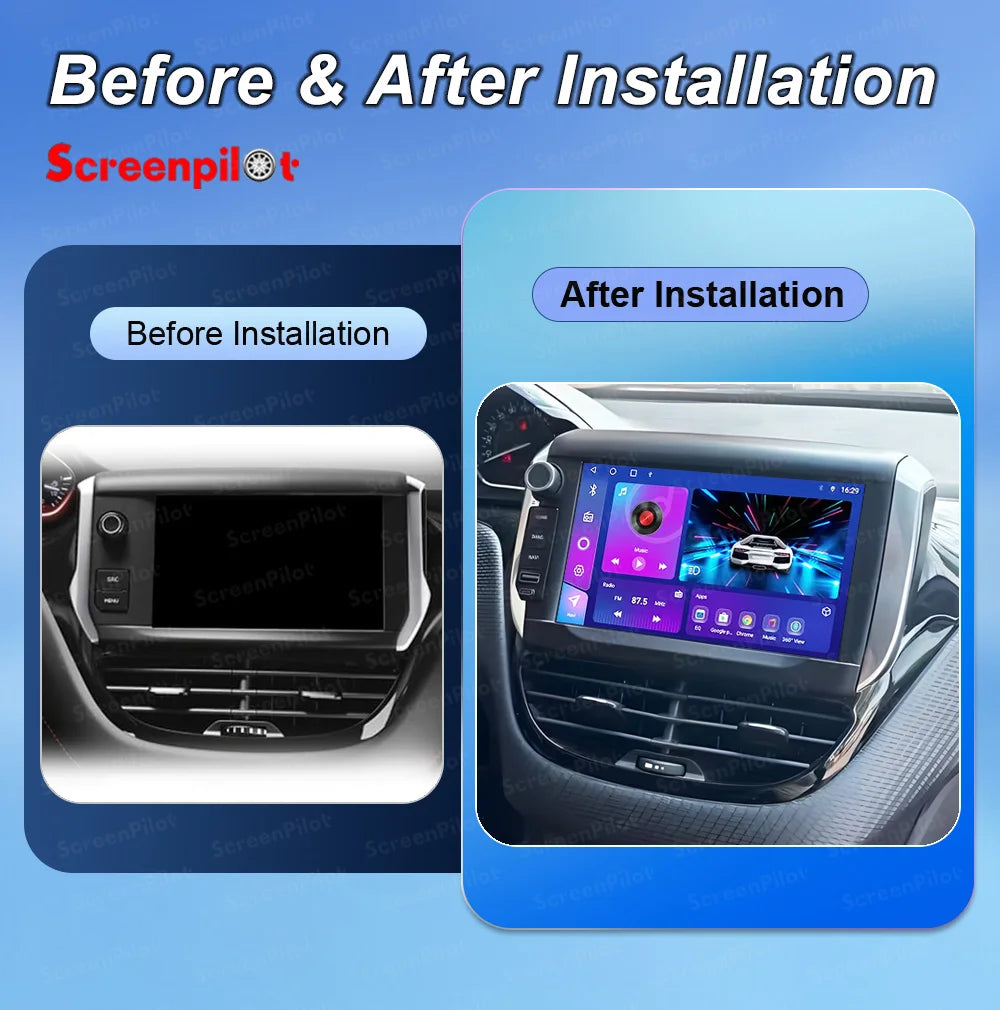 Android-autoradio met draadloze CarPlay voor Peugeot 208 / 2008 (2014–2018)