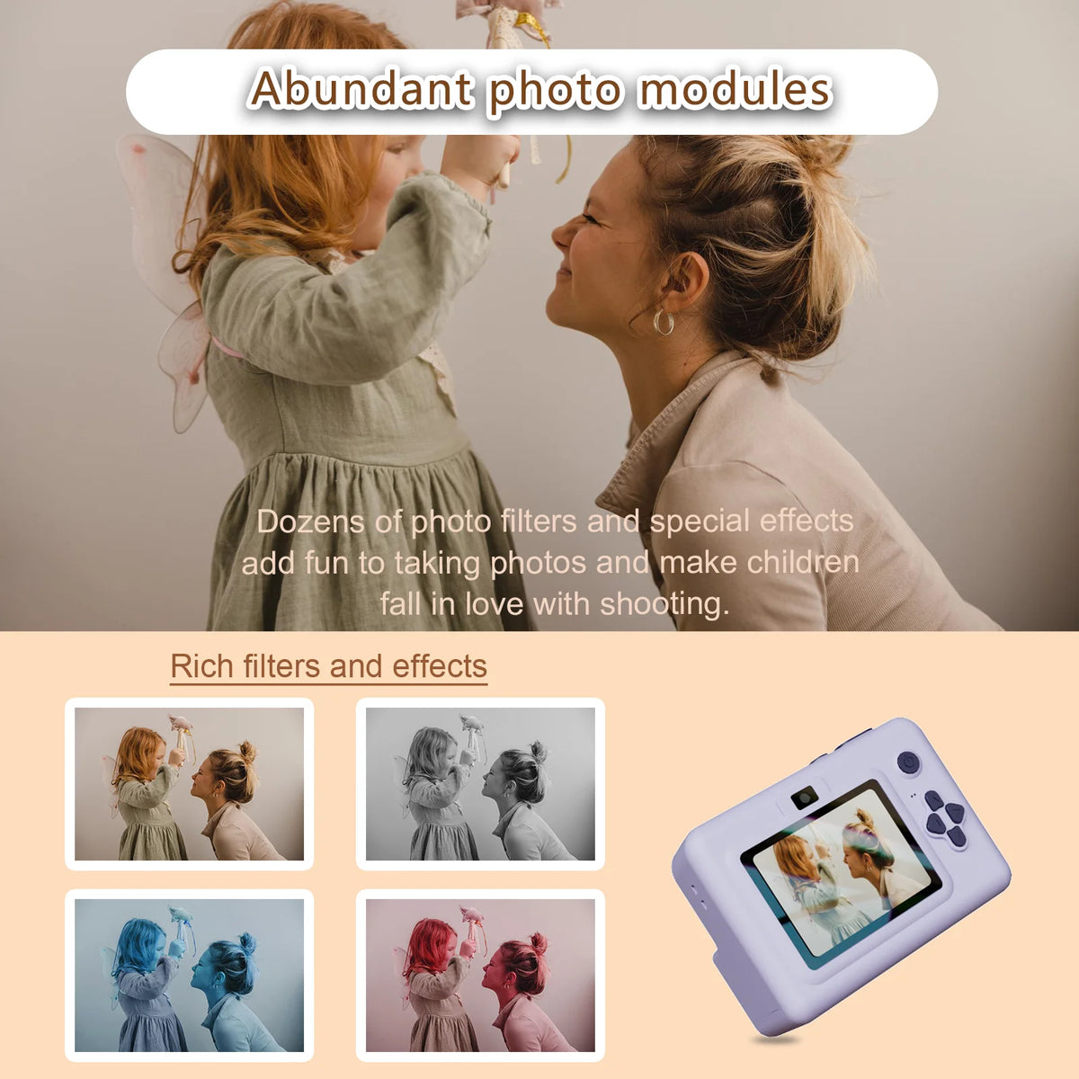 Kindercamera met directe fotoprinter