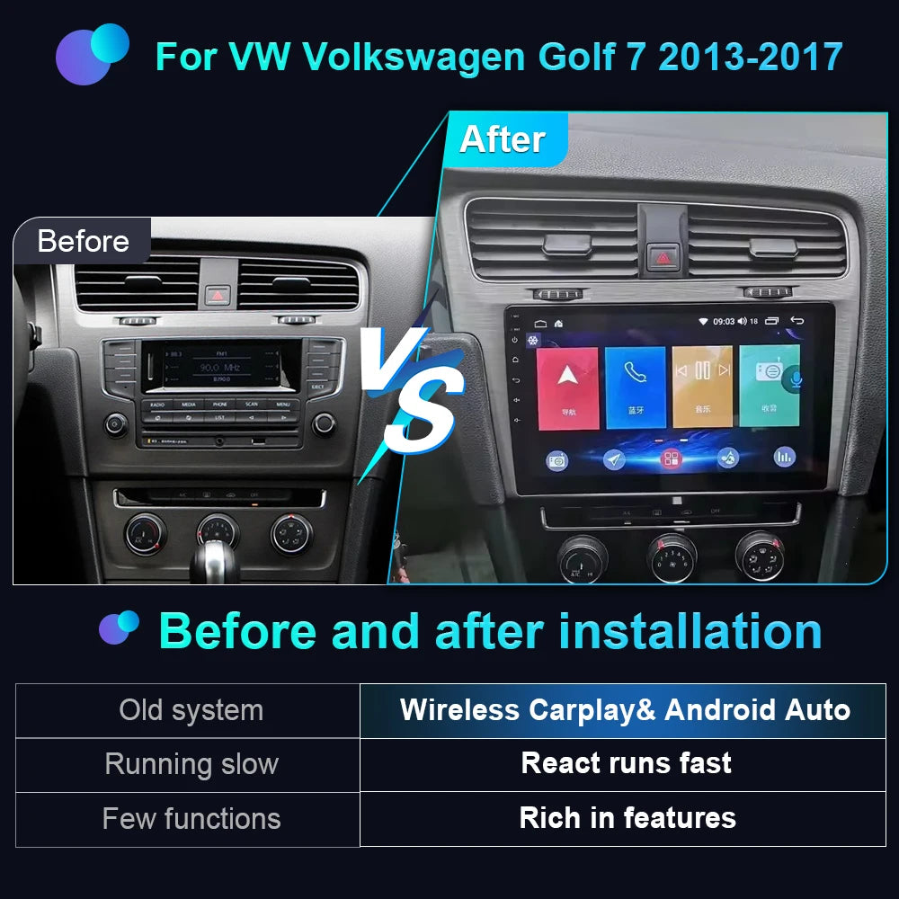 Android-autoradio met CarPlay voor VW Golf 7 / 7.5 (2012–2021)