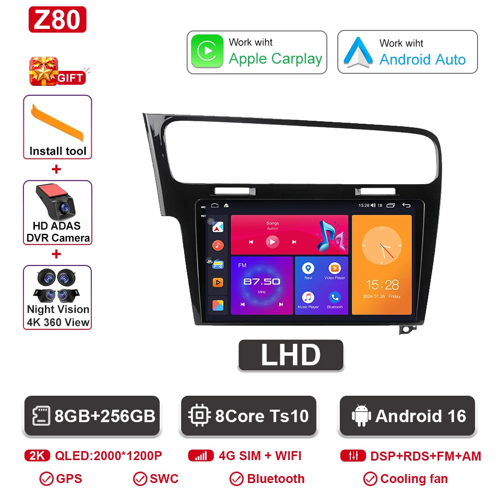 Android-autoradio met CarPlay voor VW Golf 7 / 7.5 (2012–2021)