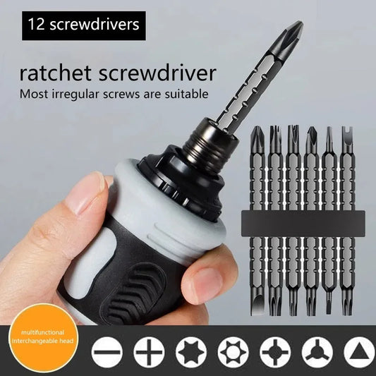 Korte ratelschroevendraaier (ook 12-in-1)