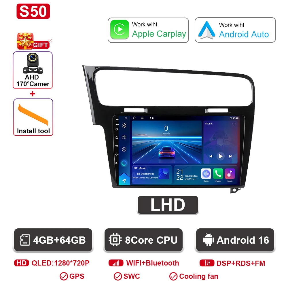 Android-autoradio met CarPlay voor VW Golf 7 / 7.5 (2012–2021)