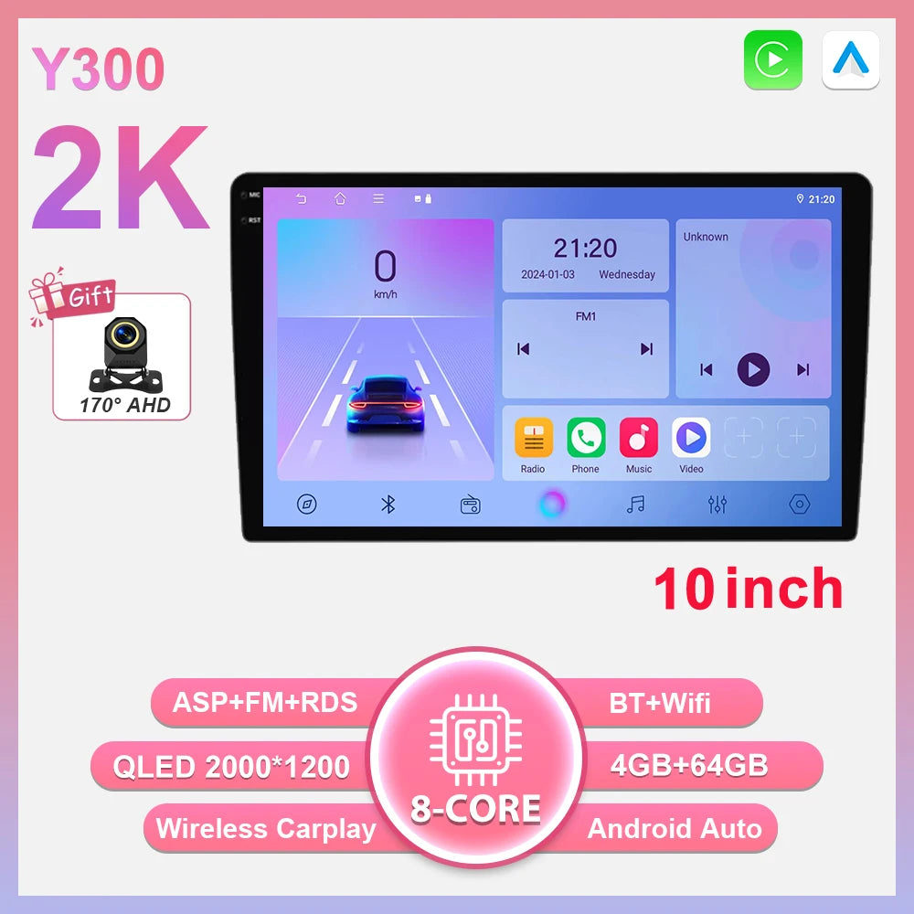 2-DIN Android autoradio met draadloze CarPlay (9"/10")