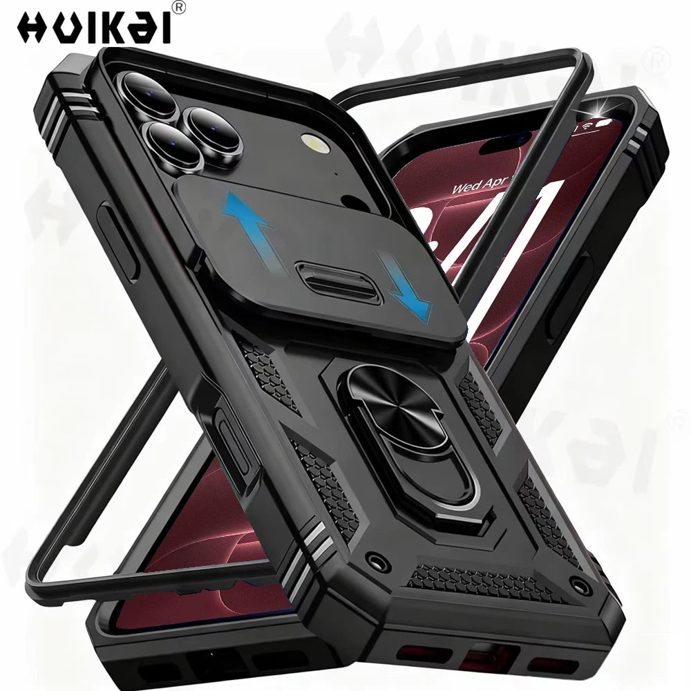 Heavy-duty hoesje met cameraschuif en ringstandaard – iPhone 17 & 18 Pro Max