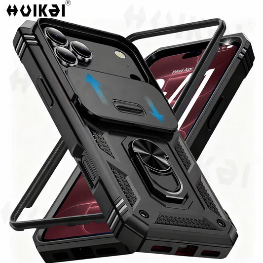 Heavy-duty hoesje met cameraschuif en ringstandaard – iPhone 17 & 18 Pro Max