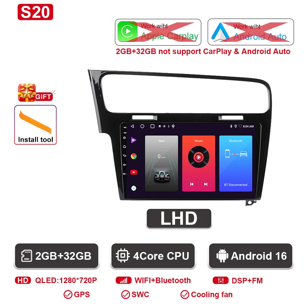 Android-autoradio met CarPlay voor VW Golf 7 / 7.5 (2012–2021)