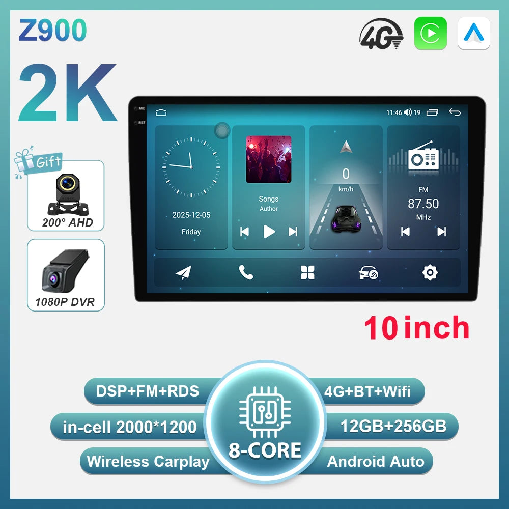 2-DIN Android autoradio met draadloze CarPlay (9"/10")