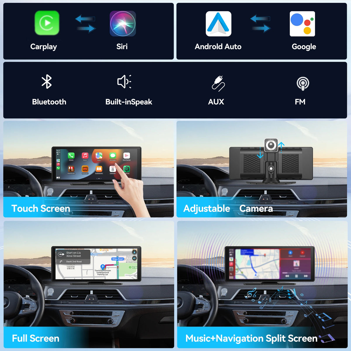 Draagbaar draadloos CarPlay- en Android Auto-scherm