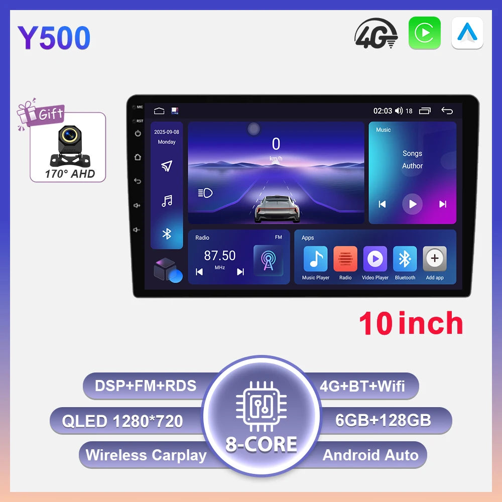 2-DIN Android autoradio met draadloze CarPlay (9"/10")