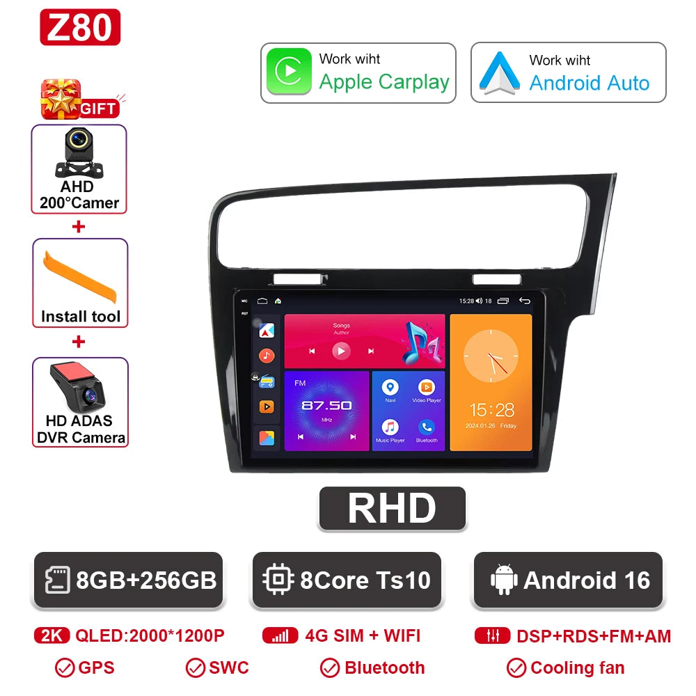 Android-autoradio met CarPlay voor VW Golf 7 / 7.5 (2012–2021)