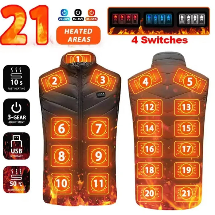 Verwarmde bodywarmer met tot 21 warmtezones (USB)