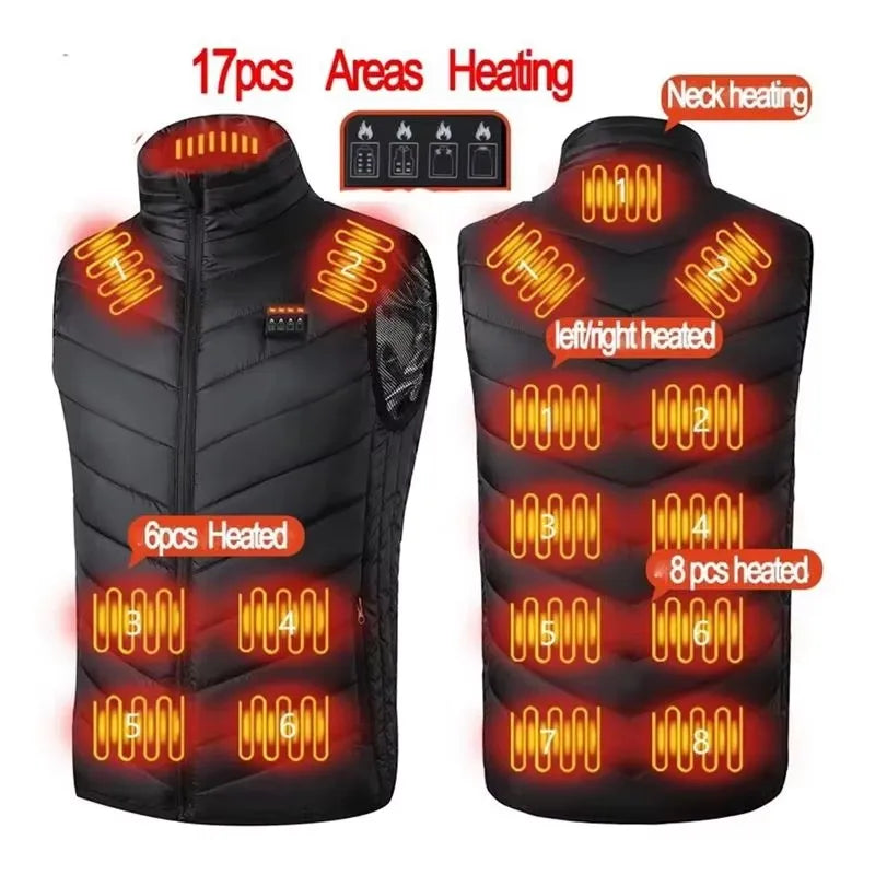 Verwarmde bodywarmer met tot 21 warmtezones (USB)