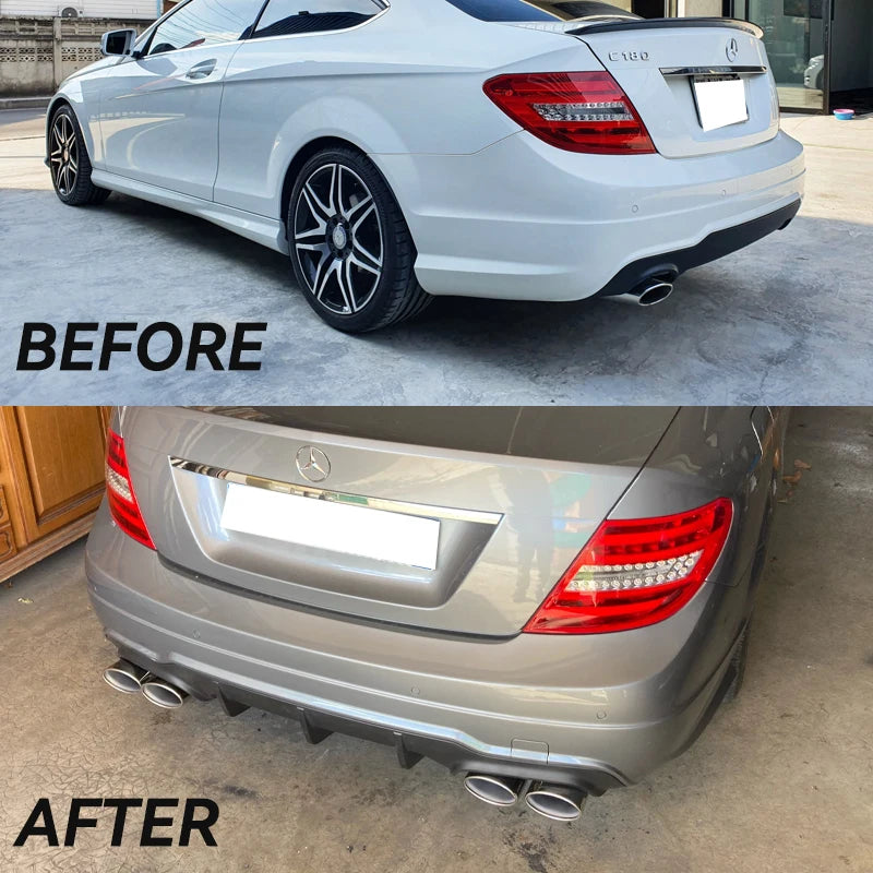 C63 AMG-look quad uitlaat met bumperdiffuser voor Mercedes C-Klasse W204