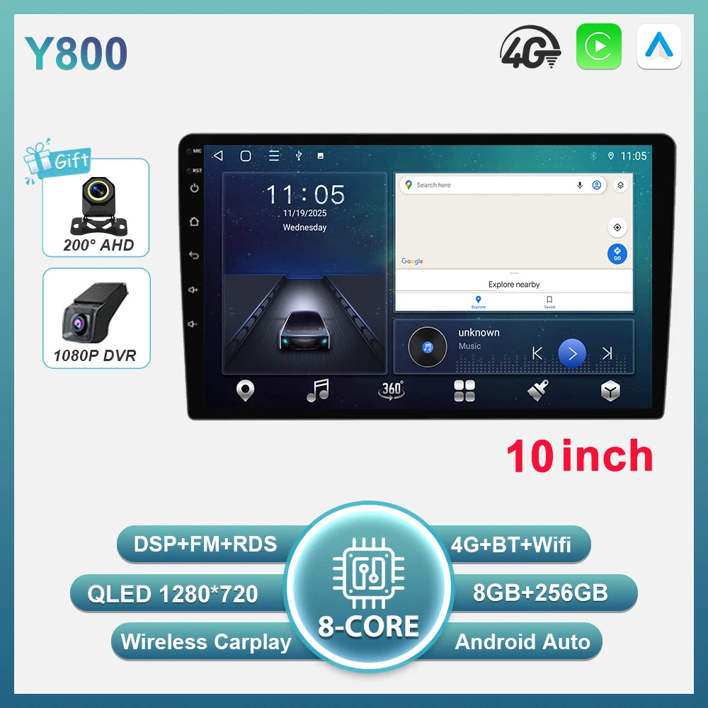 2-DIN Android autoradio met draadloze CarPlay (9"/10")