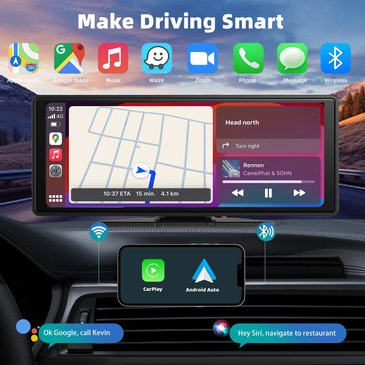 Draagbaar draadloos CarPlay- en Android Auto-scherm