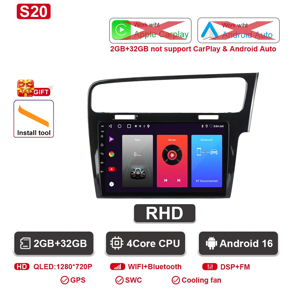 Android-autoradio met CarPlay voor VW Golf 7 / 7.5 (2012–2021)